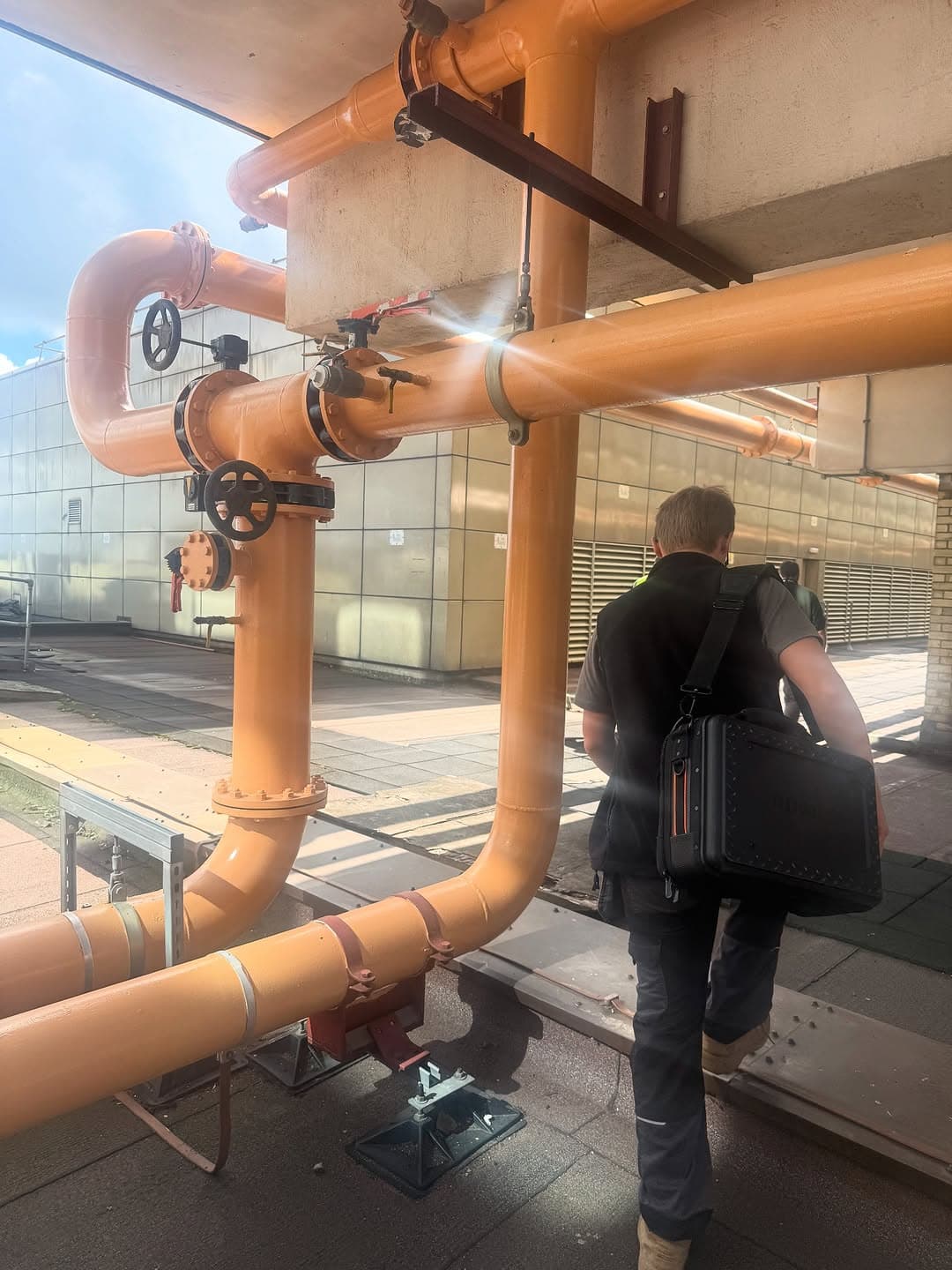 Commercial gas purging and testing equipment on site at an airport
